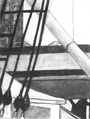 View from Pier 15; 
Willow Charcoal/Paper, 2014; 
24 x 18 in.